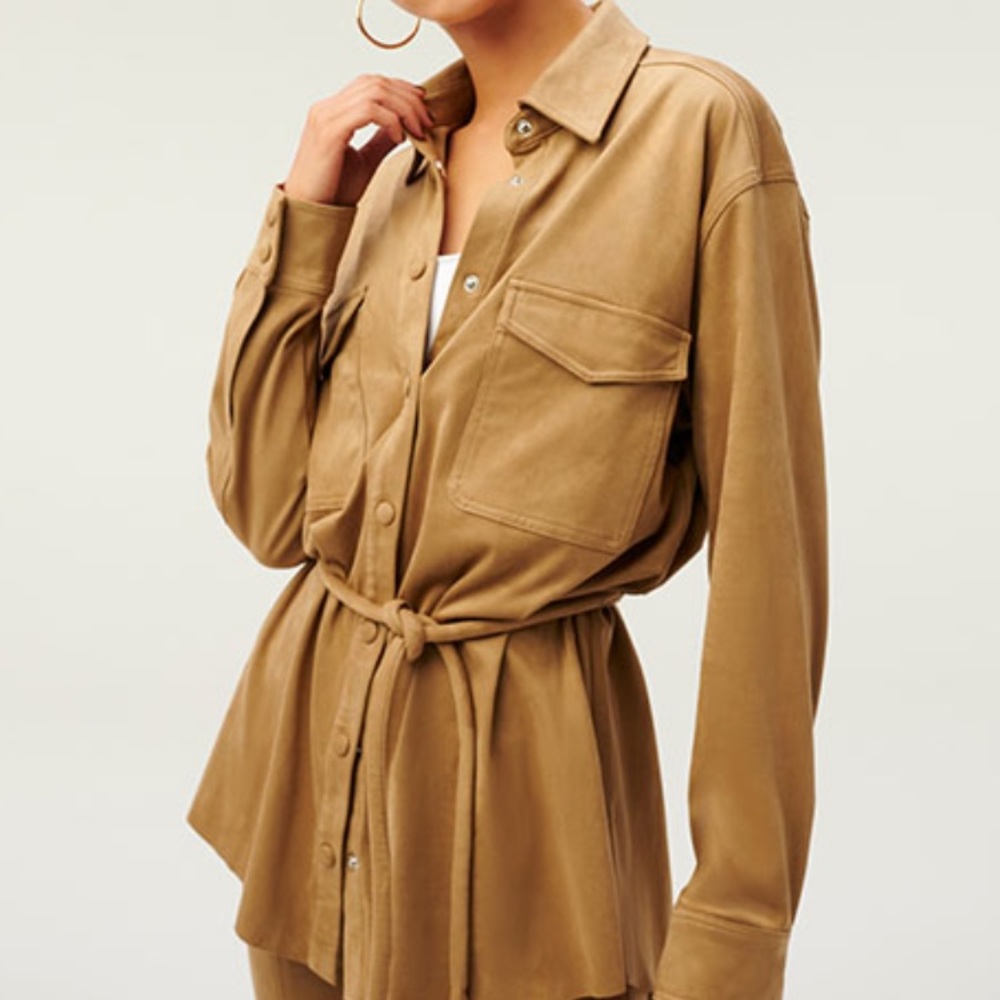 Good American Belted Suede Shacket (Warm Caramel) Size 5 (XXL)